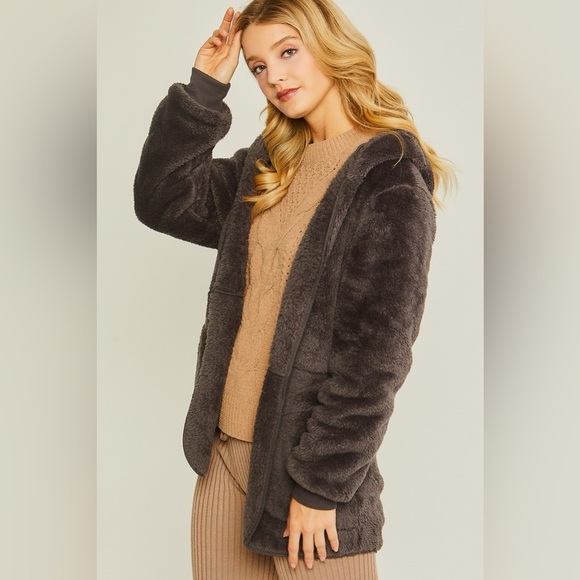 (80065JM-GRY) Sherpa Women’s Hoodie - Picture 2 of 4